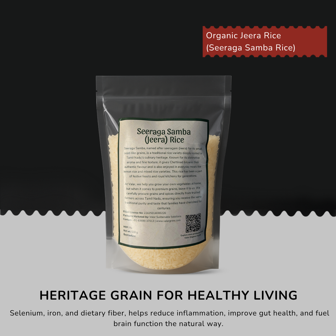 🍚 Valar Seeraga Samba Rice – 500g | Aromatic Short-Grain Rice of Tamil Nadu 🌾 | Biryani Perfection.