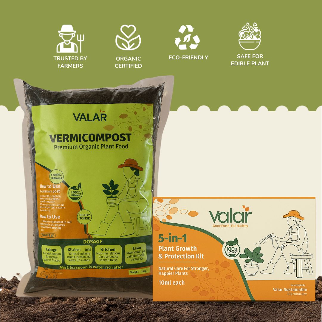 Organic fertiliser and Plant Care Combo - (1kg Vermicompost + 5 in 1 Plant Protection)