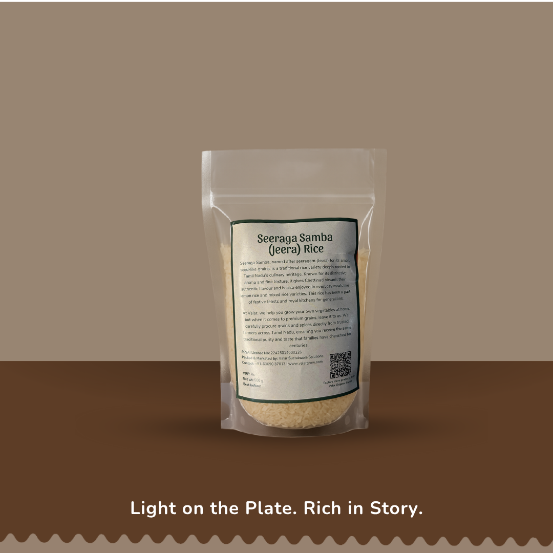 🍚 Valar Seeraga Samba Rice – 500g | Aromatic Short-Grain Rice of Tamil Nadu 🌾 | Biryani Perfection.