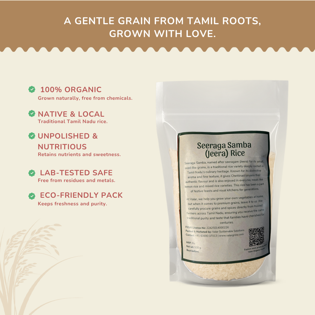 🍚 Valar Seeraga Samba Rice – 500g | Aromatic Short-Grain Rice of Tamil Nadu 🌾 | Biryani Perfection.