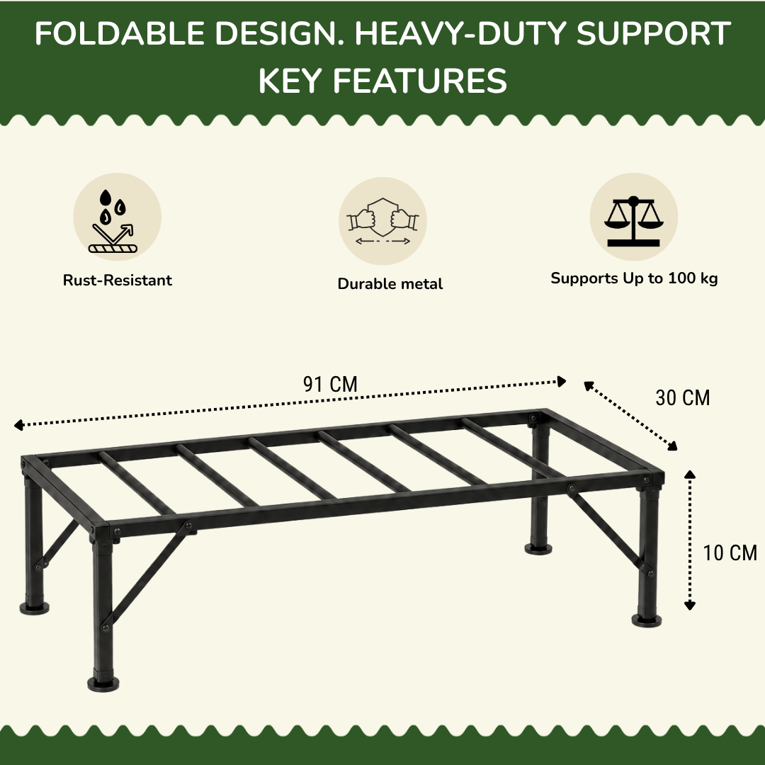 36" x 12" Foldable Rectangular Stand | Heavy-Duty Mild Steel Plant Stand | 100 kg Load Capacity | Pack of 2
