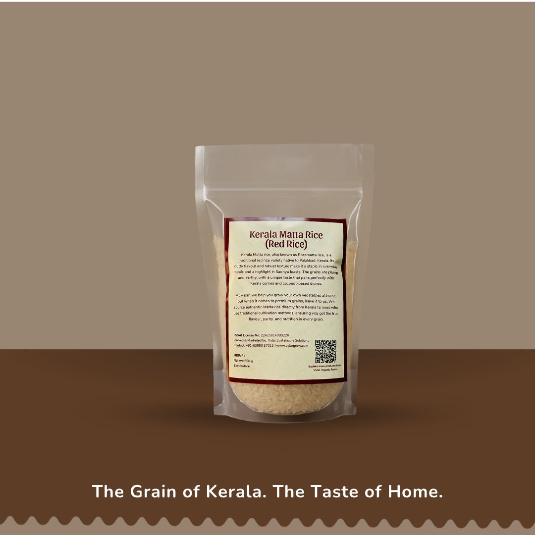 🍚 Valar Kerala Matta Rice – 500g | Traditional Red Parboiled Rice | Heirloom Grains of Kerala 🌾