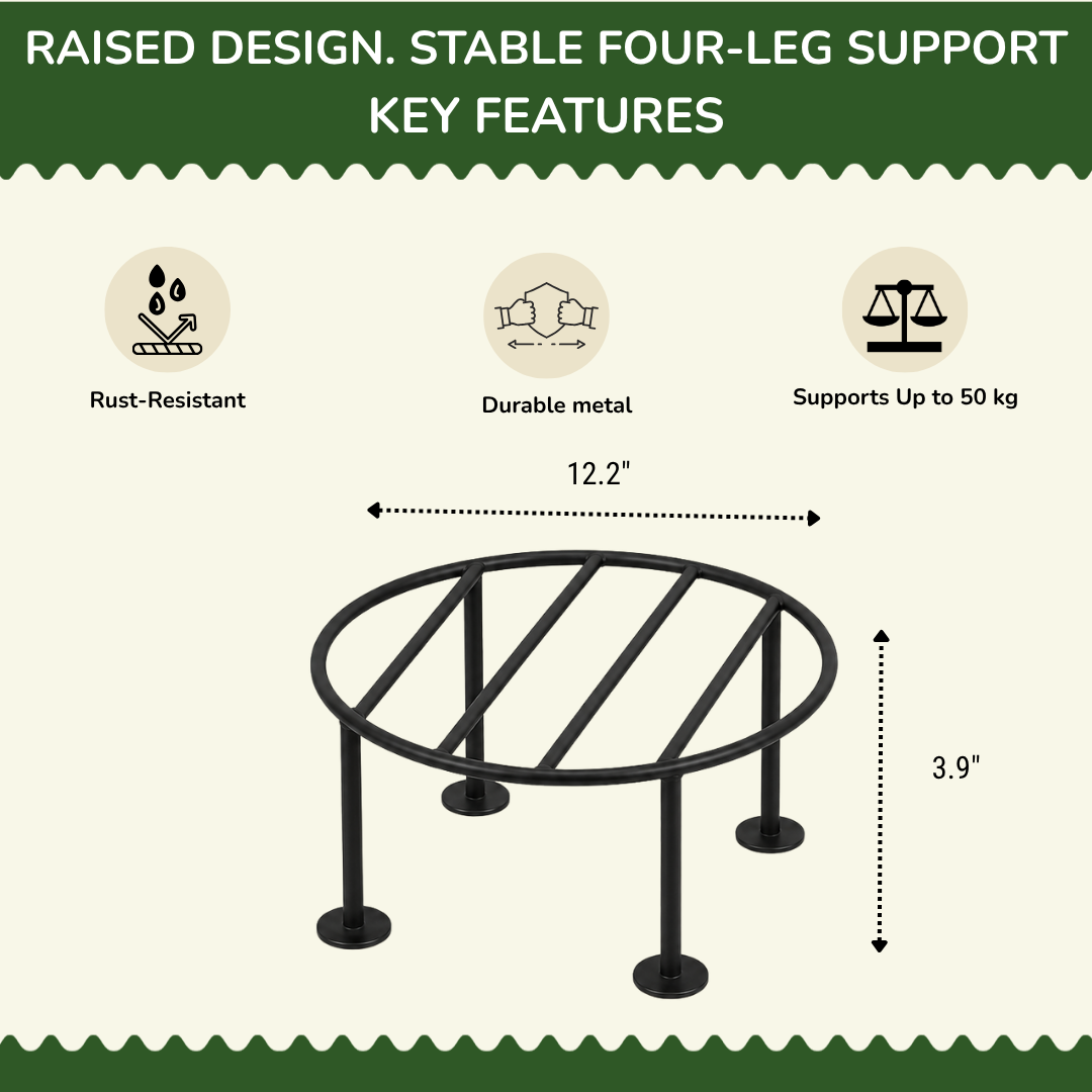 12" Round Four-Leg Grow Bag Stand | Heavy-Duty Anti-Rust Mild Steel | 50 kg Load Capacity | For Pots & Grow Bags | Pack of 4