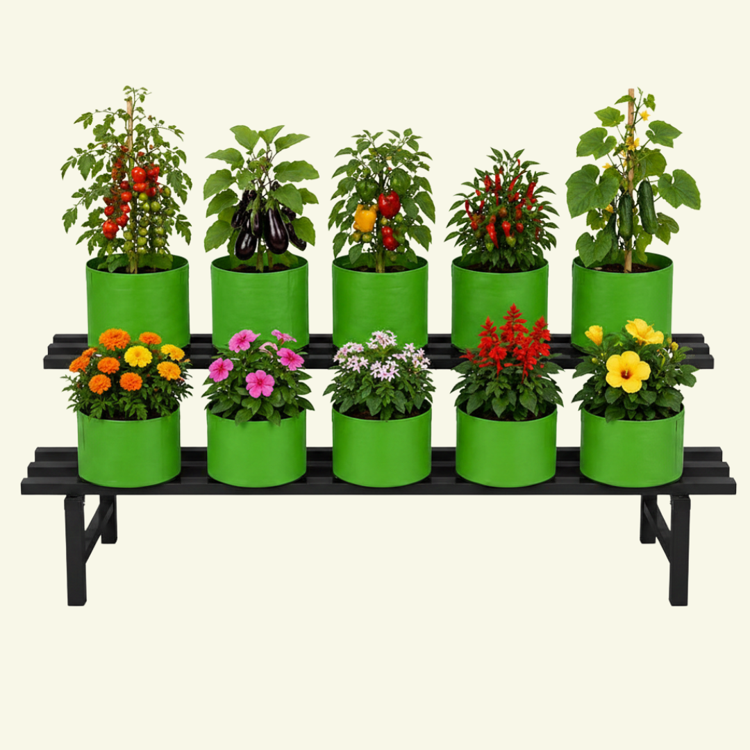 Set of 2 - Grow Bag Plant Stand (Black 12" width)