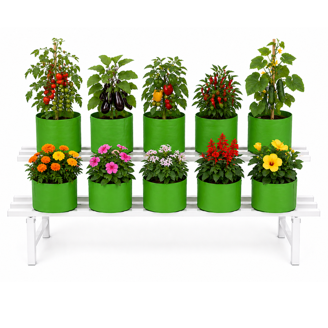 Set of 2 - Grow Bag Plant Stand (White 12" width)