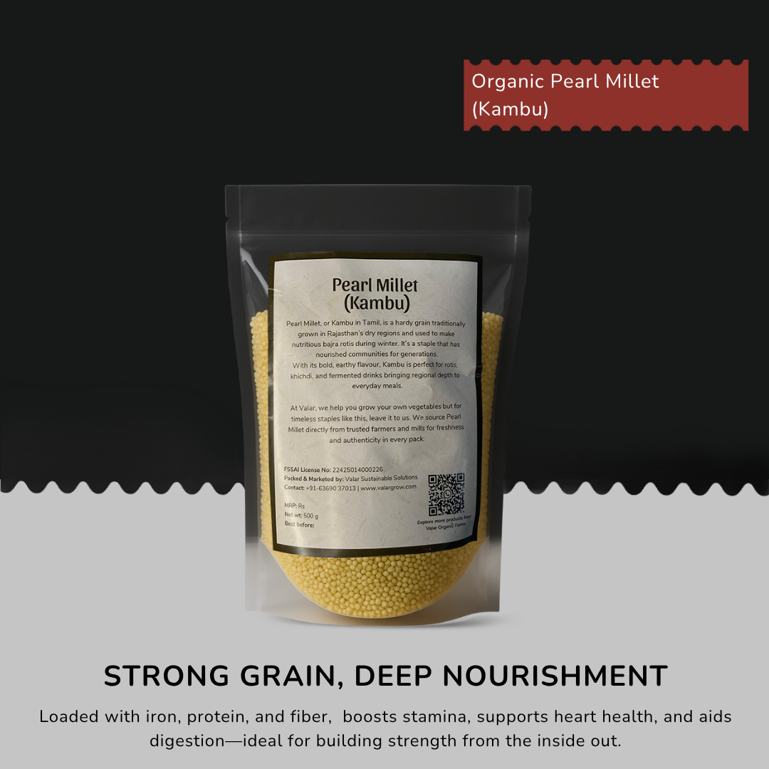 🌾 Valar Kambu (Pearl Millet) – 500g | Traditional Supergrain | Iron-Rich, Gluten-Free & Gut-Friendly Millet