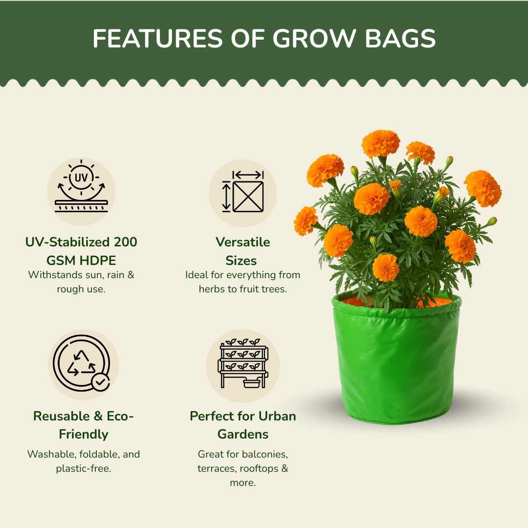 15x15 Inch HDPE Grow Bags | UV-Stabilized, Reusable Planter Bags