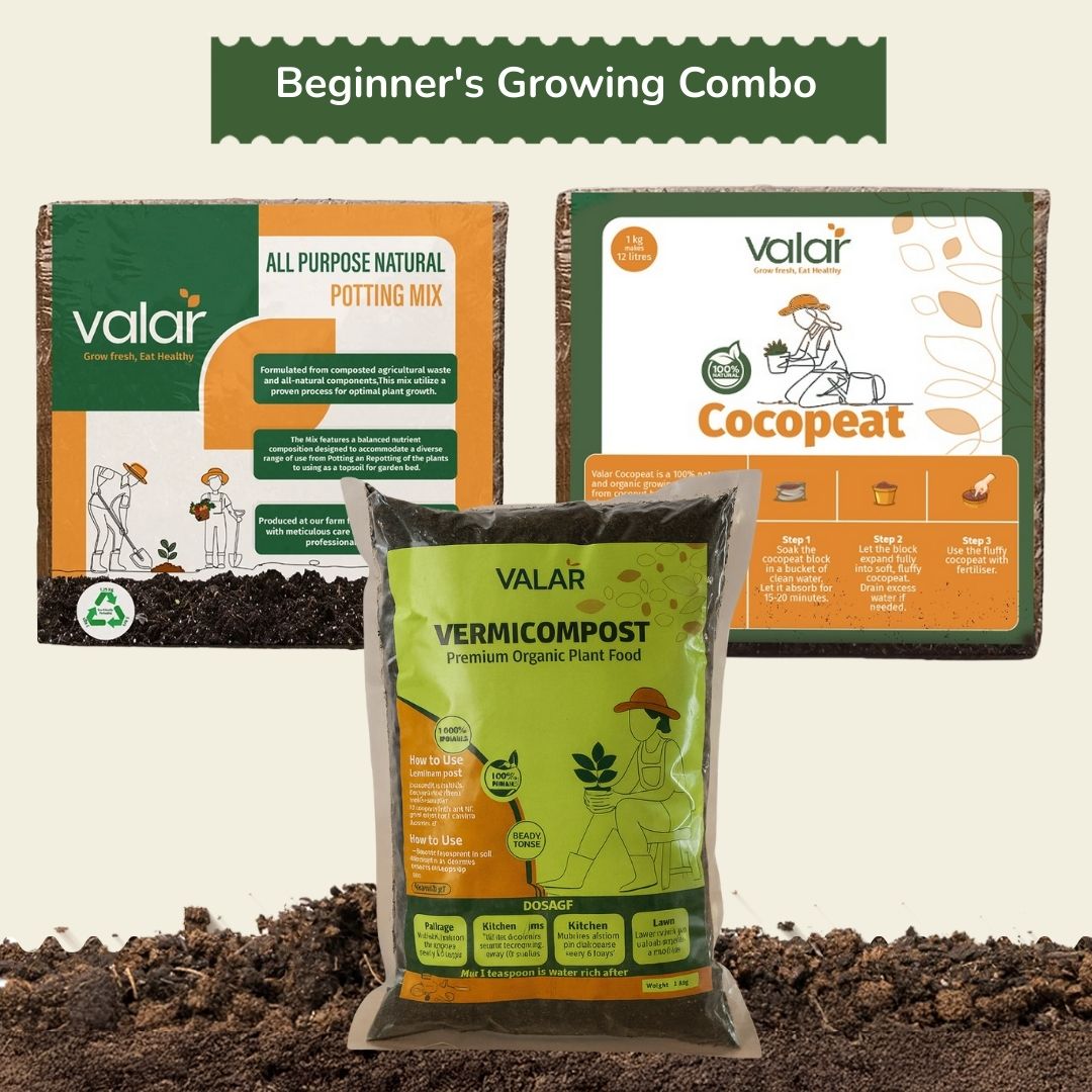 Beginner's Growing Combo (Makes 10 Kgs) - Soil-Less  Potting Mix, Cocopeat, Vermicompost, FREE Grow bag and Seeds